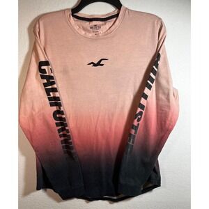 Hollister Co. Men's MEDIUM Long Sleeve Orange and Black Ombre Tee